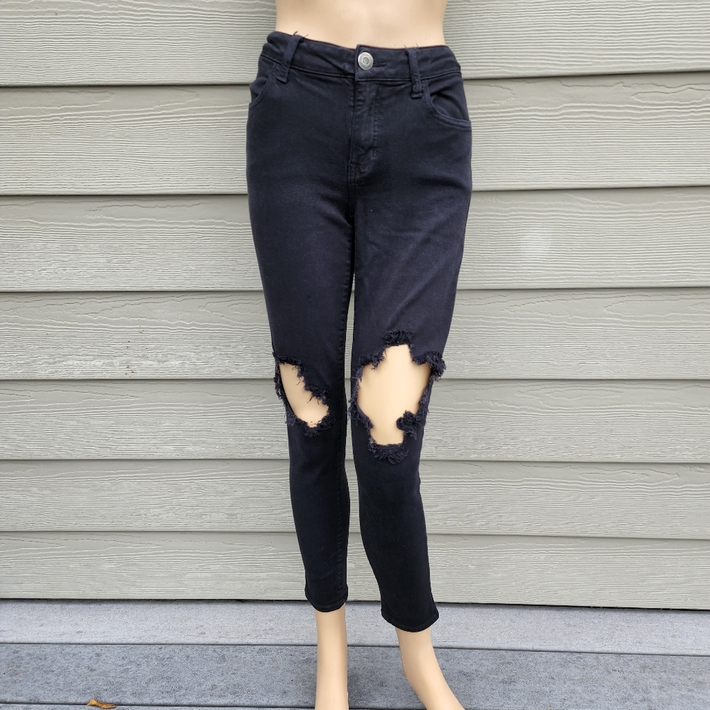 AMERICAN EAGLE | Black Ne(x)t Level Stretch Distressed Skinny Jeans